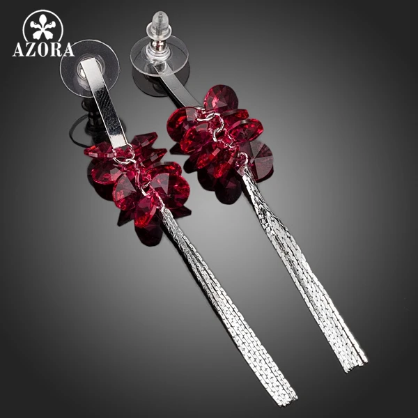 Серьги подвески с австрийскими кристаллами TE0096 розово красные|earrings leather|earrings