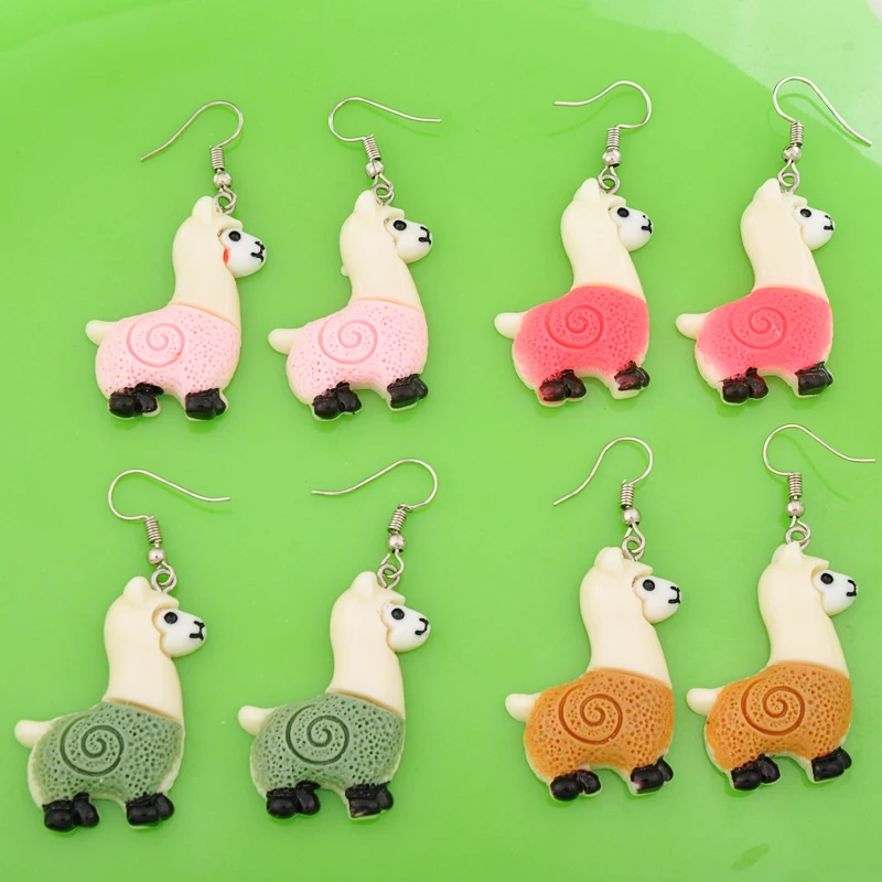 

DIY fashion kawaii resin lama llamas Alpaca earrings drop dangle earrings earing jewelry for girl women boutique bijoux ornament
