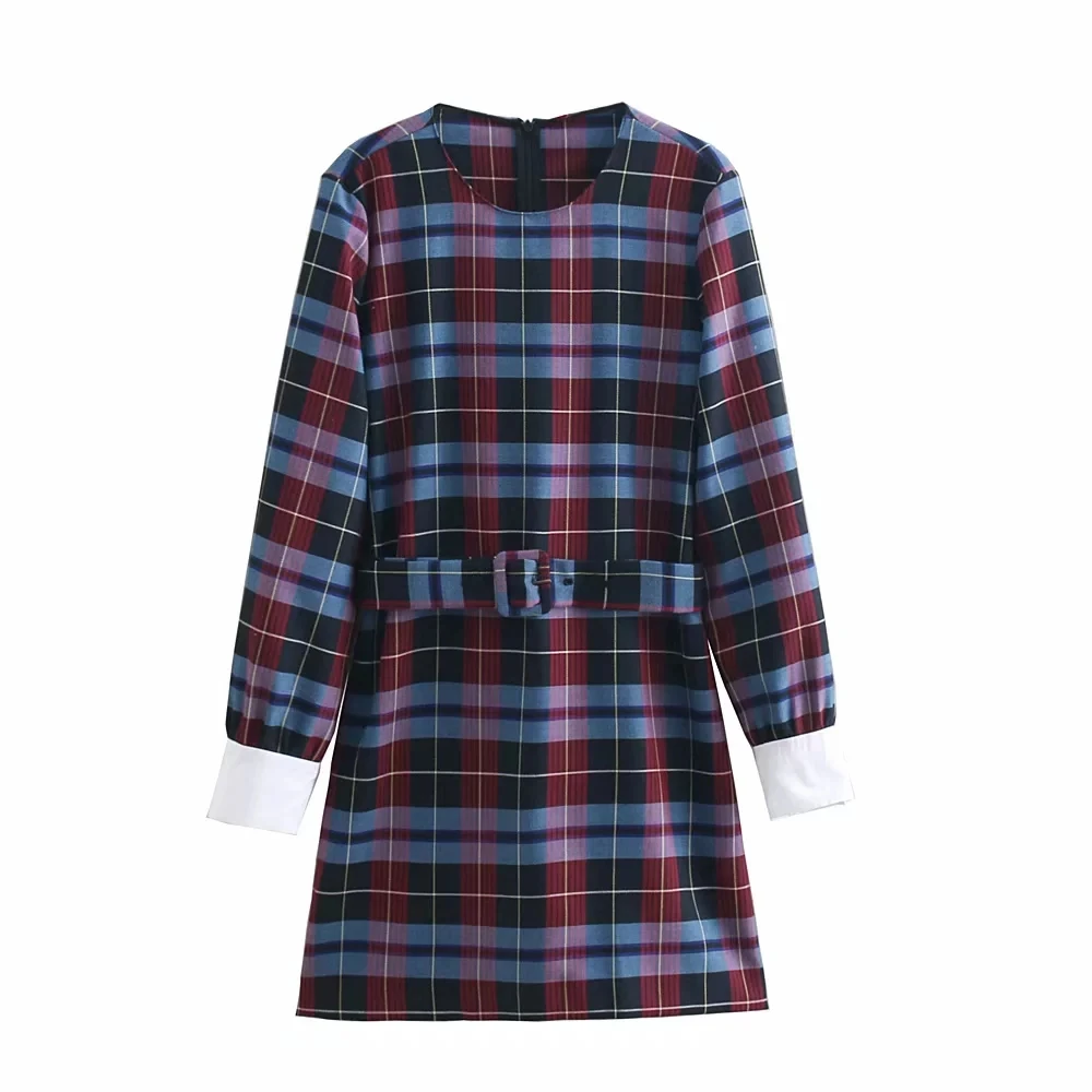

Plaid Women Sashes Dresses 2019 Spring-Autumn Ladies Vintage High Waist Dress Chic Girls Boho Slim Dresses vestidos party chic