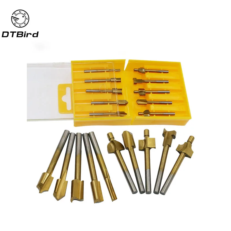 10 шт. титановые мини фасонные фрезы HSS триммер хвостовик Dremel 1/8 &quot3 мм для Wookworking