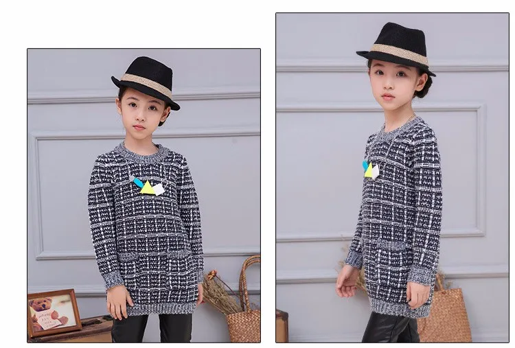 plaid knitting children sweater girl pullovers tops long sleeve autumn 2016 pockets knitted sweater for girls o-neck fall clothes 5 6 7 8 9 10 11 12 13 14 15 16 years old little big teenage girls children sweater girl 2016 (10)