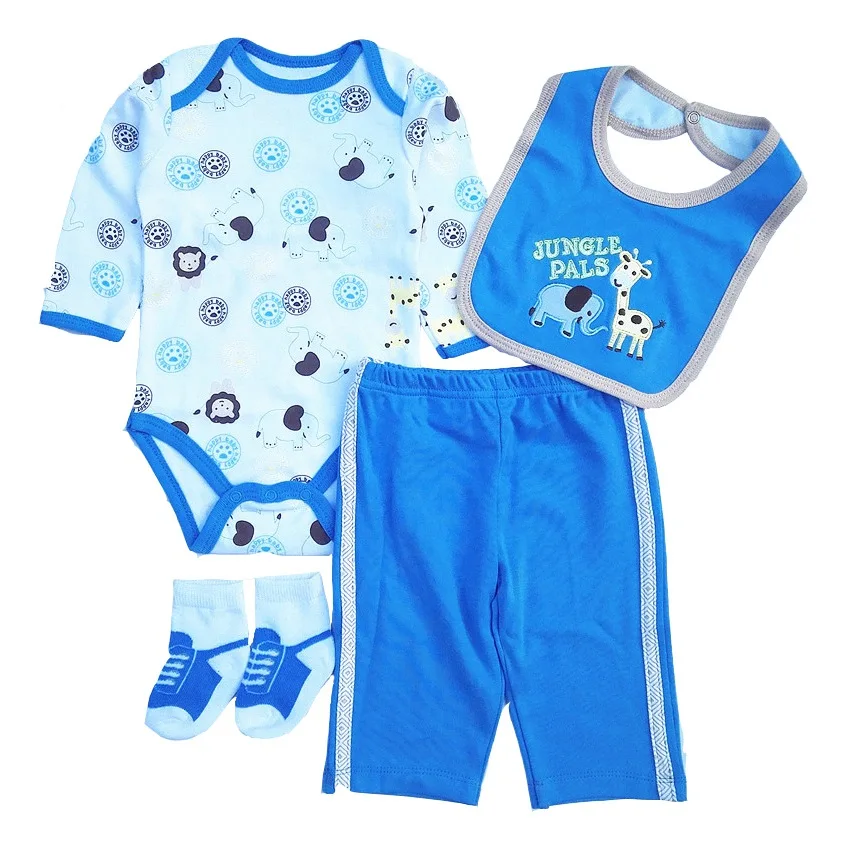 2019 newborn boy clothes Baby clothing sets cotton long blue cute infant clothing bib+t shirt