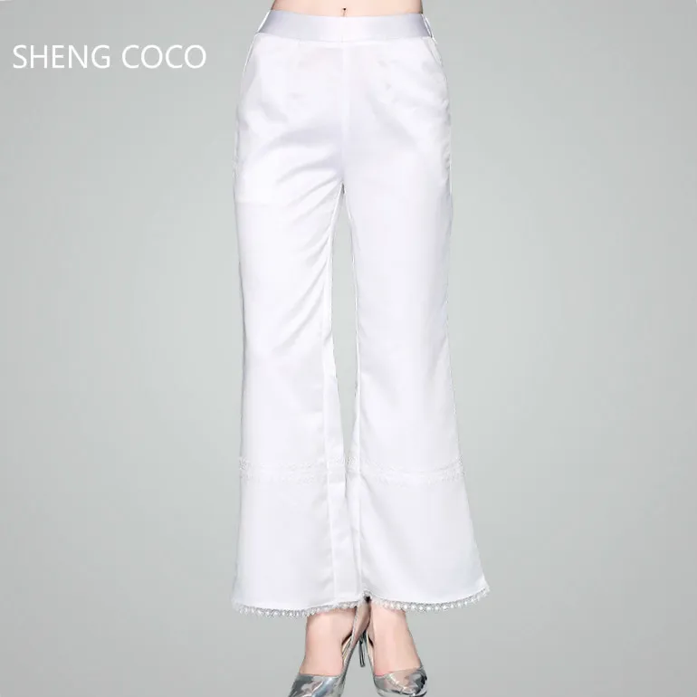 SHENG COCO/брюки в китайском стиле белые лаконичные длинные кружевные широкие