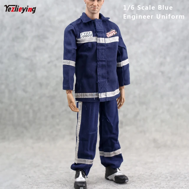 Best Offers  1/6 Scale Clothes Accessories Blue American Engineer Uniform Pants Firemen Firefighter Fire Suit Model Toy F 12"Action Figures