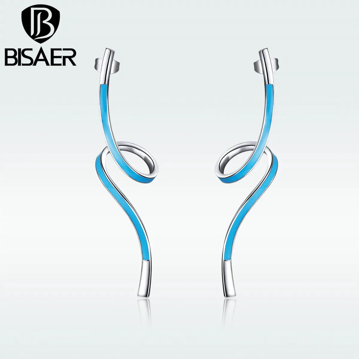 

BISAER New Arrival Simple Silky Blue Strap Shape Drop Earring Mean Noble For Women Gift Making Fashion Jewelry HNE184