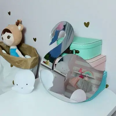 

Swan Rabbit Cosmetic Mirror Make-up Wood Wall Hanging Eyelash for Kids Girls Toy Creative Baby Room INS Child Birthday Gifts