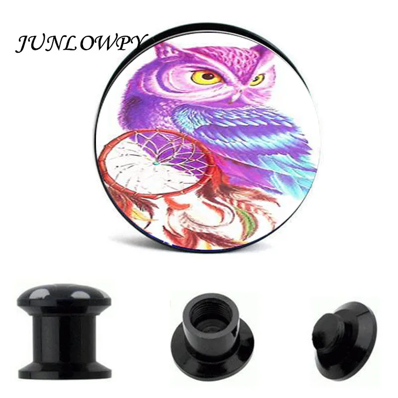 Junlowpy ear plugs big gauges ear piercing screw fit black acrylic plug