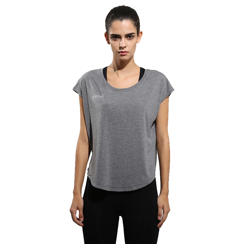 

CALOFE Women Shorts Sleeve Yoga Shirts Breathable Quick Dry Loose T-shirts Black White Gray Solid Soft Sports Tops Female Femme
