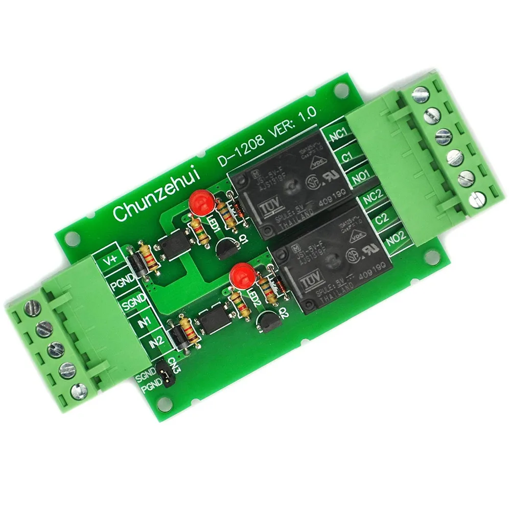 

Electronics-Salon DC 5V Two Channel 10Amp Opto-Isolated Power Relay Module Board, Pluggable Terminal Block.