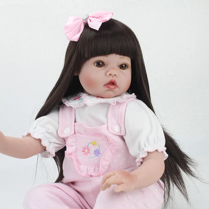 Realistic 55CM Reborn Baby Doll Long Hair Wigs Realistic Vinyl Cute