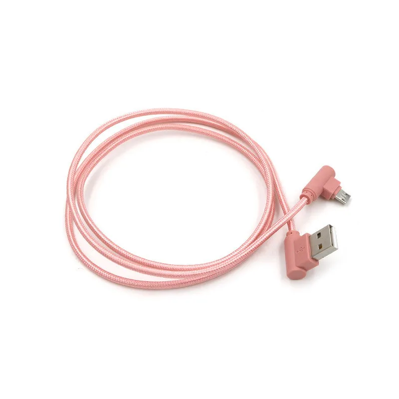 Нейлоновый Плетеный прямой угол micro usb 2A Зарядка для Android кабель под углом 90