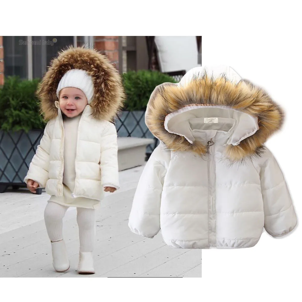 

Winter kids long sleeve cotton wool hooded coat girls boys clothes fashion girl white thicken outwear children's wear 18M1120
