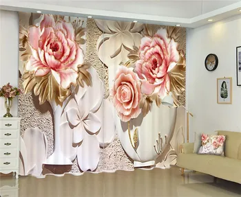 

chinese door Curtain Luxury Blackout 3D Window Curtain Living Room wedding flower Cortina Drapes Rideaux Customized pillowcase