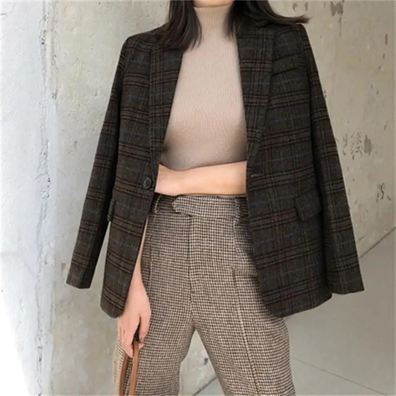 De Manteau Laine Nouveau Plaid Rétro Femme 1 Costume Femmes Petit Blazers Veste reECdoWQxB