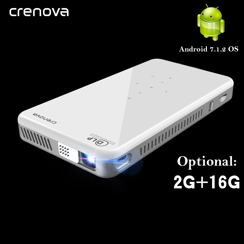 

CRENOVA 2019 Newest Mini Projector X2 With Android 7.1OS WIFI Bluetooth (2G+16G), Support 4K Video Portable 3D Projector Beamer