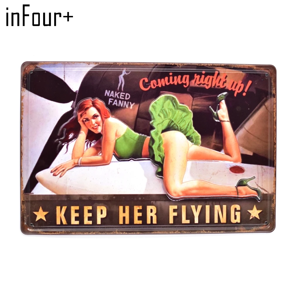 Keep Her Flying 3D металлический знак Настенный декор жестяной винтажный домашний Декор