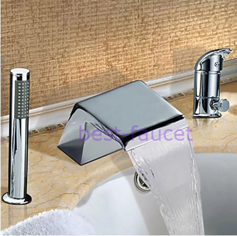 

Bathroom Waterfall Bath Tub Faucet Mixer Tap Chrome Single Handle W/ Hand Shower