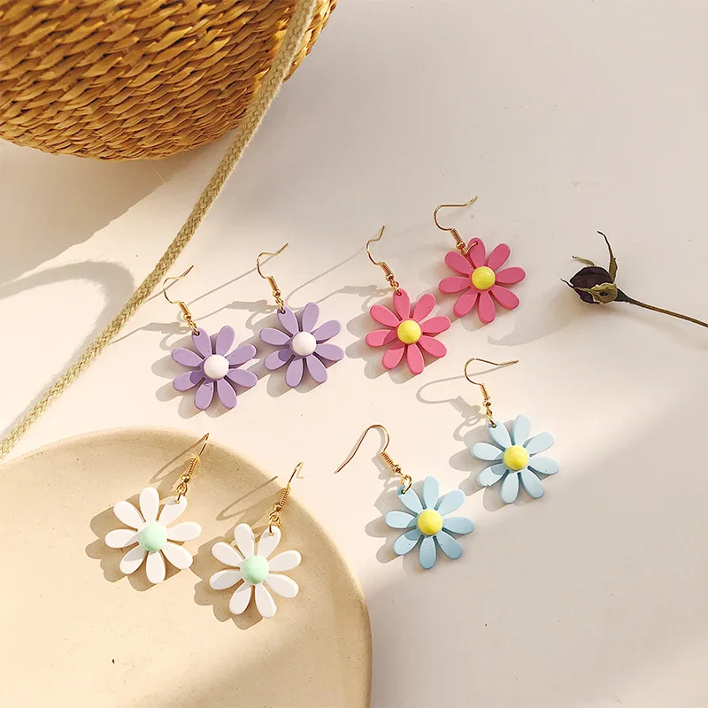 

Fashion Cute Summer Personalized Daisy Flower Drop Earring Multicolor Floral Sunflower Dangle Earring for Women Girls Jewelry