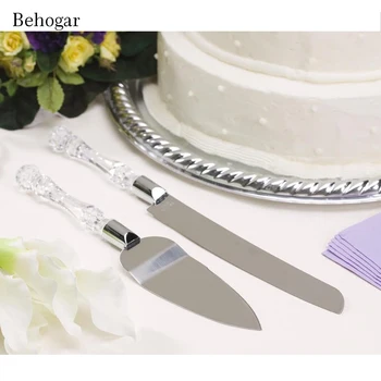 

Behogar 2Pc Stainless Steel Blades Acrylic Handle Wedding Cake Knife Cutter Server Set for Wedding Birthday Anniversary with Box