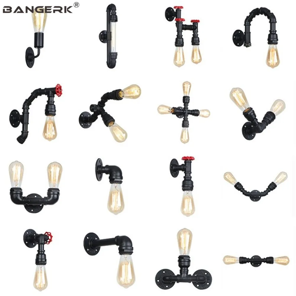 Loft Black Iron Wall Light LED Edison Sconces Vintage Water Pipe Wall Lamp Retro Lights For