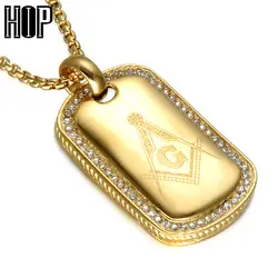 Хип-хоп Iced Out Bling Crystal масонские Подвески ожерелье s Золотой Цвет титановая нержавеющая сталь собачья бирка ожерелье для мужчин ювелирные
