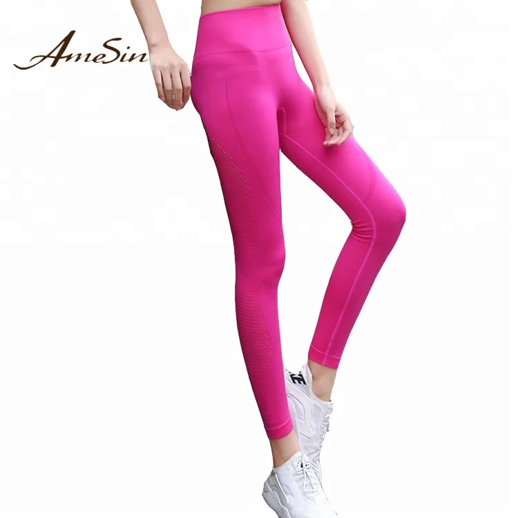 

AMESIN YLP053 Red High Elastic Slim Yoga Trouser Leggings Clothing Breathable Compression Tight Wear For Female Running
