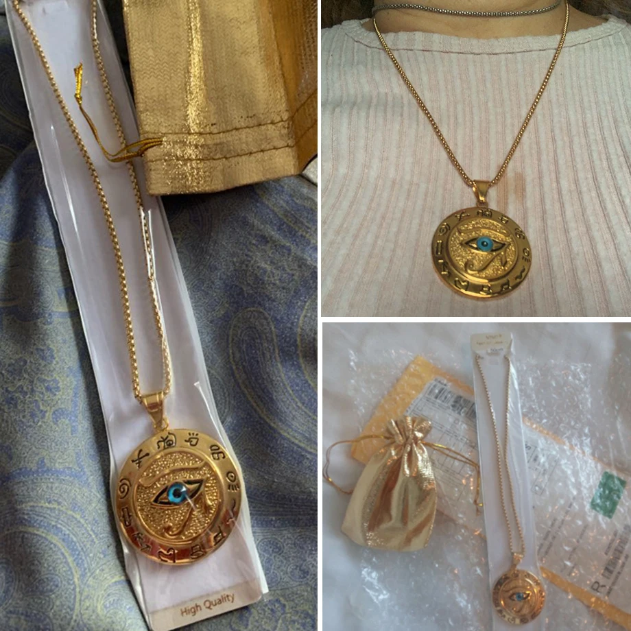 Египетский Глаз Хоруса кулон ожерелье для женщин/мужчин перепродажи Золото Нержавеющая сталь злой ожерелье глаза египетские круглые ювелирные изделия