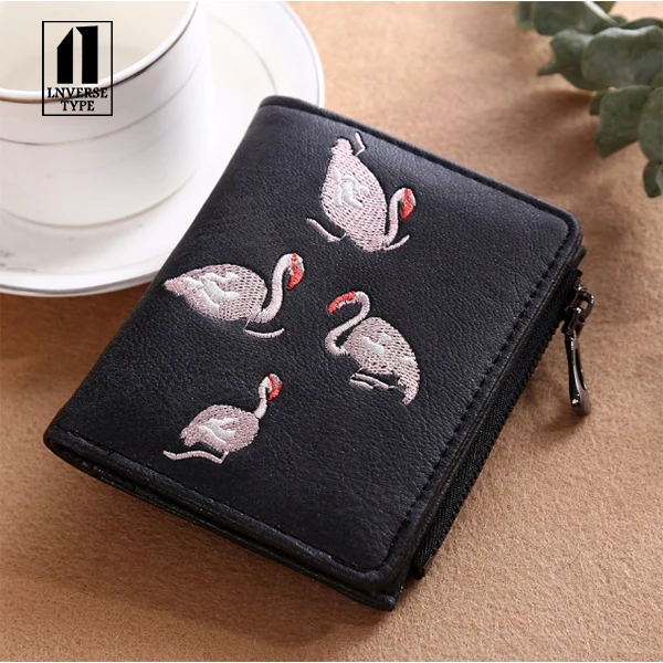 

2019 New Sweet Women Wallets Zipper Hasp Coin Purse Swan Embroidery Short Wallet Card Holders Dollar Price women purses Short