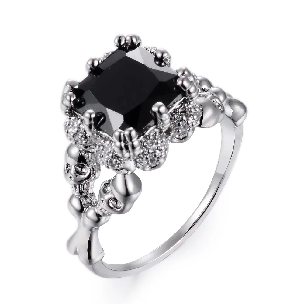 

Vintage Gothic Skull Ring Black/Silver Color Cubic Zirconia Ring for Womens
