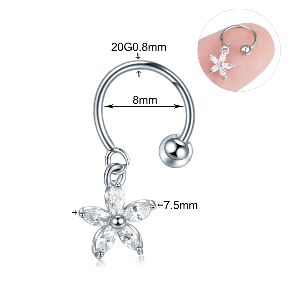 1Pc/lot 9 Styles Choosable Steel Crystal Tragus Ear Piercing Daith Rook Earrings Helix Cartilage Studs Hoop Tragus Lip Ring 20G - Окраска металла: ER0583