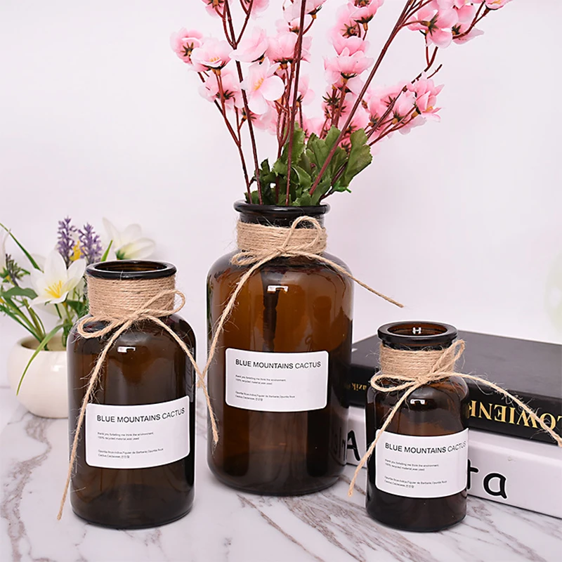 

3pcs/lot 250ml+500ml+1000ml Brown Glass Bottle with Jute Used for Flower, Diffuser, Home Decoration, Coffee House, Music Bar