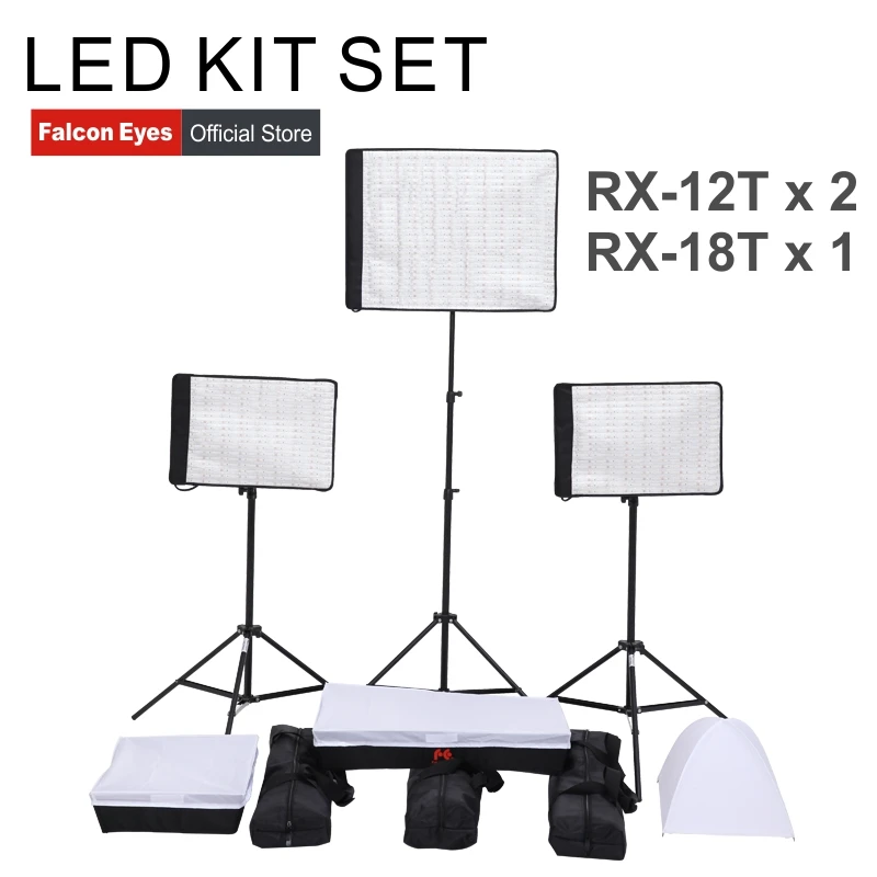 

FalconEyes 34W/62W 5600K Dimmable Flexible Portable Continuous LED Video Film Studio Photography Light RX-12T/RX-18T kit set