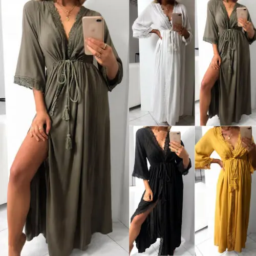 US 2019 для женщин макси платье пляжное Бикини Cover up длинное летнее Boho Купальники