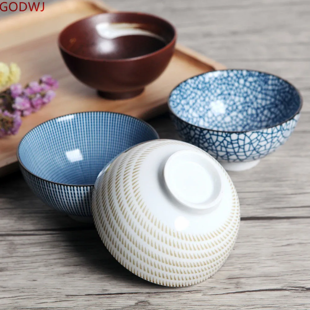

GODWJ 5 Colors Japanese Household Ceramic Gift Bowl Set Under Glazed Dinner Bowl Creative Porcelain Rice Bowl Tableware