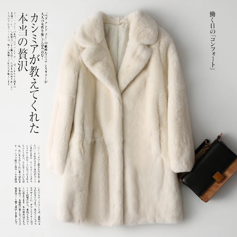 Пальто с отложным воротником из натурального меха кролика Рекс, верхняя одежда для женщин, полный рукав, натуральная кожа, меховые куртки осень зима