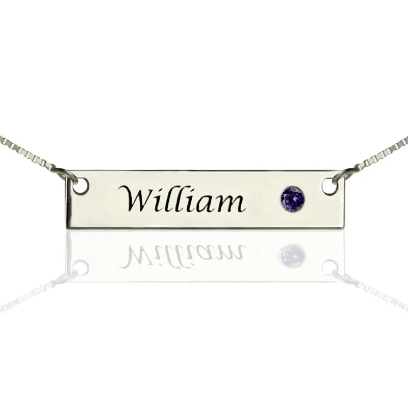 

Personalizable Bar Nameplate Pendant Necklaces Custom Name Necklace with Stone Silver 925 Collier Ras Du Cou Jewelry for Women