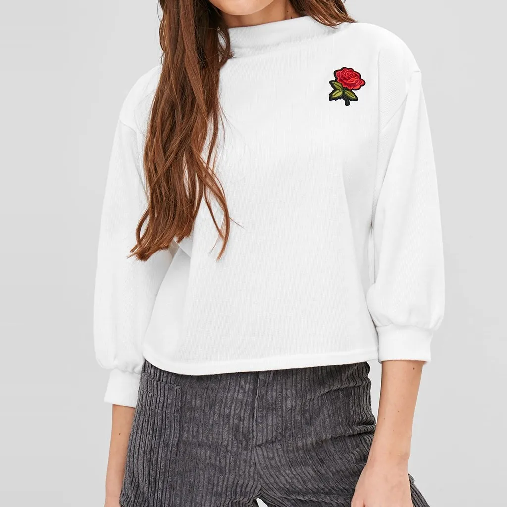 Sweatshirt 2019 All Season White Women Long Sleeve print Pocket Patchwork Pullover Strappy Hoodies and sweatshirts women Z30718