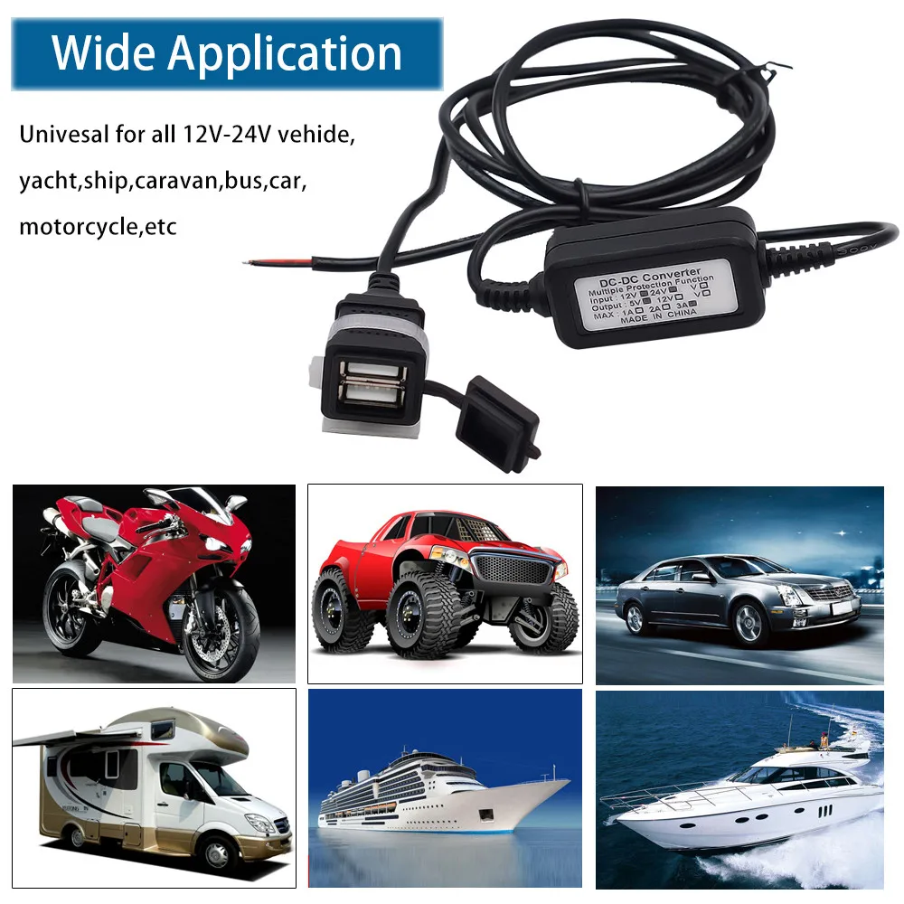 

LED b lue indicator lamp 5V 3A Waterproof Motorcycle Cell Phone Charging Dual USB Charger for cellphone tablet and car charger
