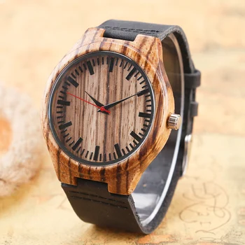 

New Arrival Creative Nature Wood Made Wrist Watch with Genuine Leather Band Strap Bamboo Watches For Men