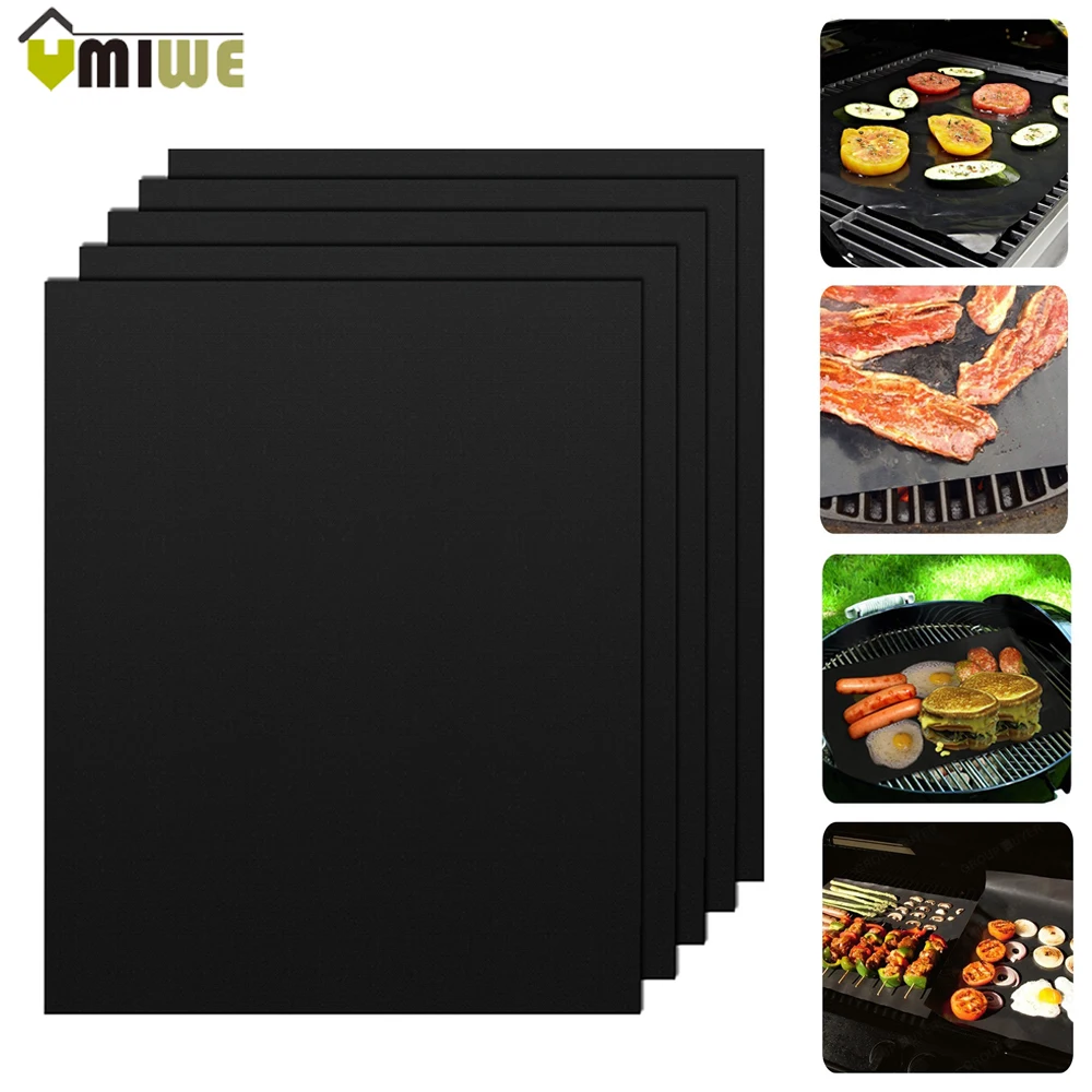5 Pcs Non Stick Surface Heat Resistant BBQ Grill Mats 40*33cm Durable