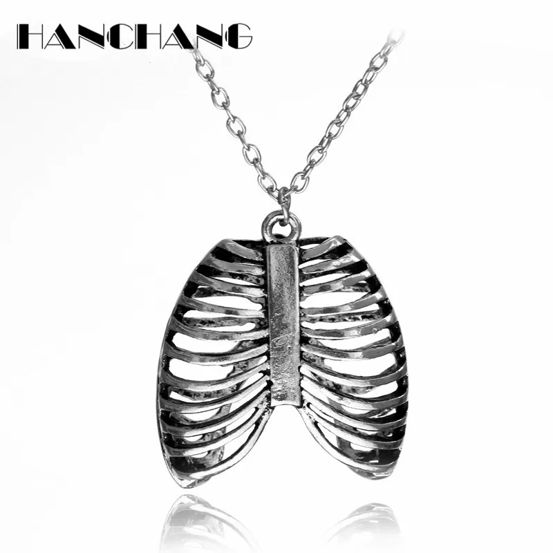 

Men Cool Necklace Male Boy Jewelry Ribcage Ribs Anatomy Anatomical Pendant Charm Collier toned Gothic Science Geek Bone Necklace