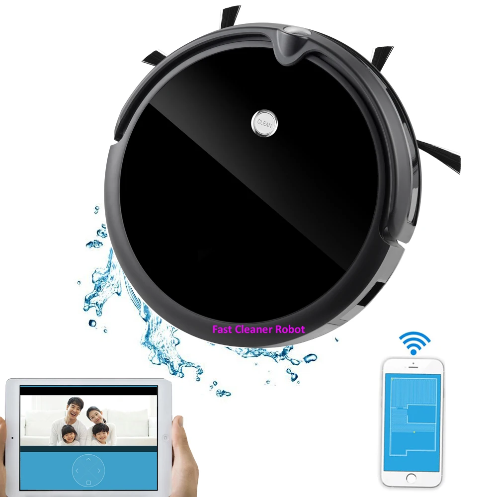 Smartphone WIFI App Control Automatic Robot Vacuum Cleaner With Camera,Smart Navigation Mapping,Smart Memory,350ML Water Tank