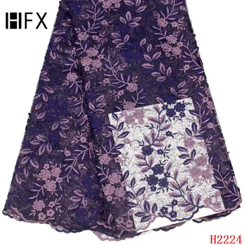 

HFX Best Selling African Lace Fabric Nigeria French Fabric 2019 High Quality embroidery Tulle Lace Fabric stones for women H2224