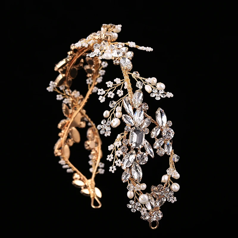

Hot Headdress Wedding Hair Accessories Headband Retro Bridal Pearls Crystal Tiara Headwear for girls Hair Band