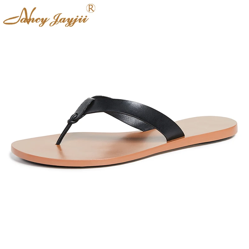 

Brown Black Flats Flip Flops Soft Faux Leather Slippers Woman Large Size 11 16 For Ladies Outside Slides Beach Summer Holidays