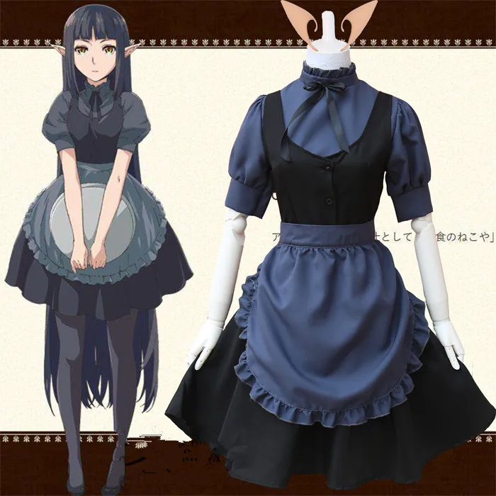 

Anime Cartoon Cute Halloween female Woman Maid costume Cosplay Costume Black Maid Costume Ear+dress+apron+tie
