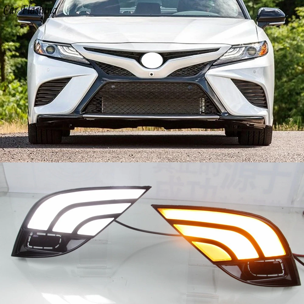 

Car flashing 2pcs 12V Car LED DRL Daytime Running Light For Toyota Camry 2018 2019 XSE SE Flowing Turn Signal Relay Waterproof