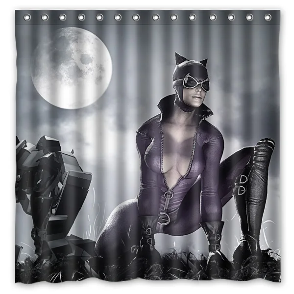 

High Quality Custom Waterproof Bathroom Shower Curtain Cat Woman Mildew Resistant Polyester Fabric Bath Curtains 180*180cm