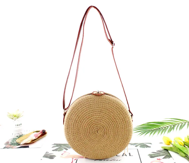 New Women Shoulder Bag round pp grass casual woven handbag retro wild crossboday straw bag beach bag