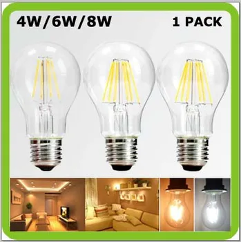

Top quality manufacturer 1 piece 4W or 6W or 8W LED glass bulb filament bulbs 360 degree a60/a19 E27 COB led retro edision bulbs